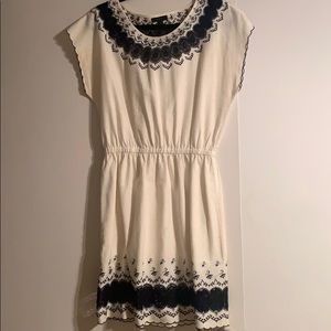 Jcrew white dress with black lace trim